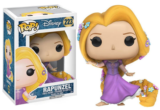 Figurine Funko POP Raiponce (Robe) 9cm en vinyle, vue de face dans sa boîte-fenêtre