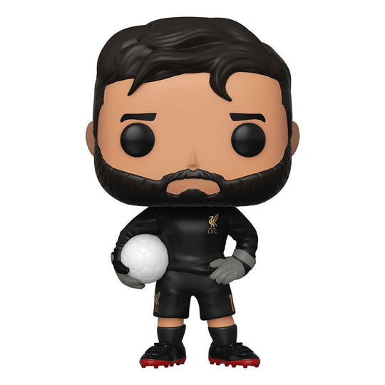 Figurine Funko POP! Alisson Becker Liverpool FC en vinyle, vue de face dans sa boîte-fenêtre.