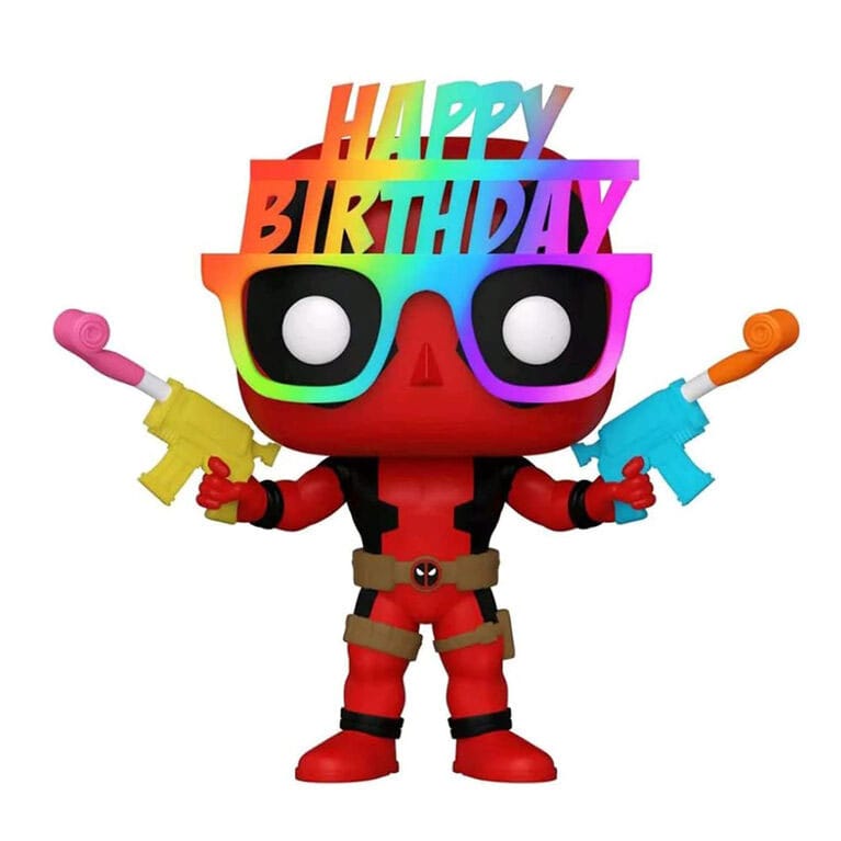 Figurine Funko POP! Deadpool 30th Birthday Glasses Marvel 9 cm en vinyle, présentée dans sa boîte-fenêtre.