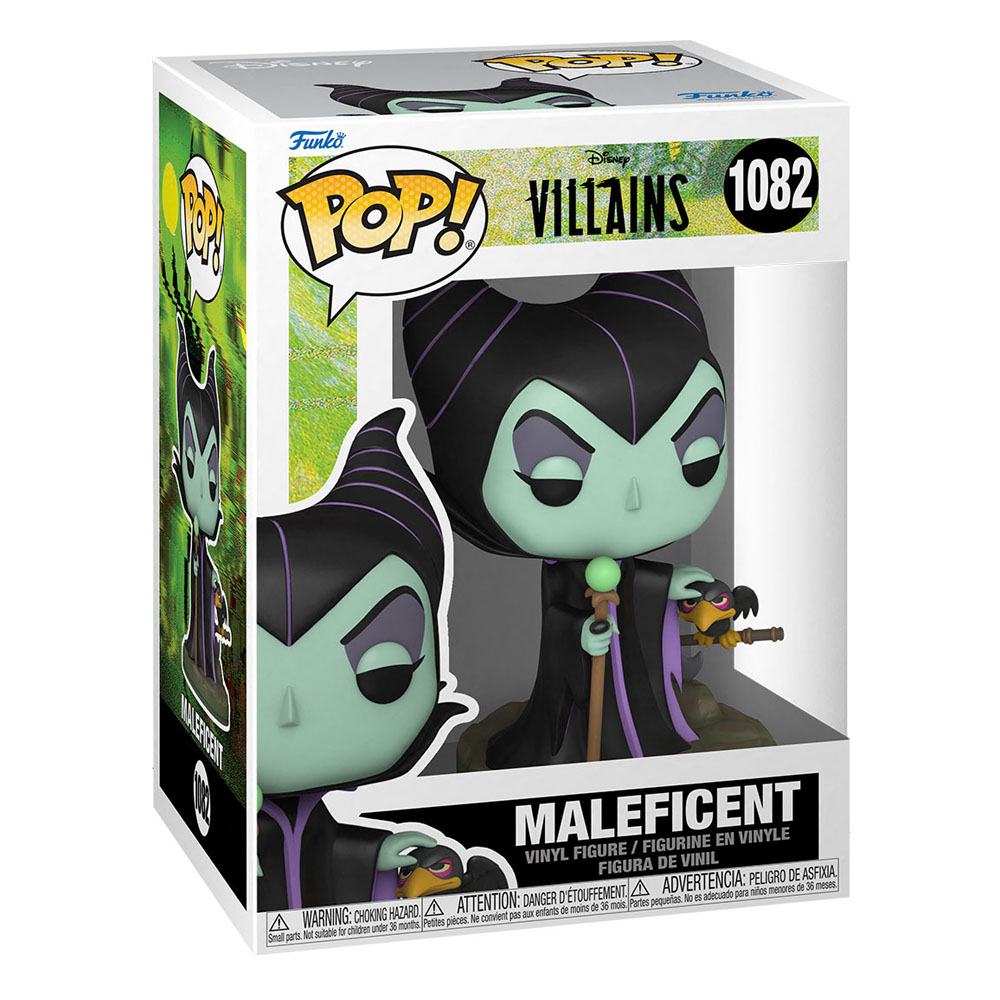 Boîte-fenêtre de la figurine Funko POP! Maléfique Disney Villains, montrant la figurine et le logo.