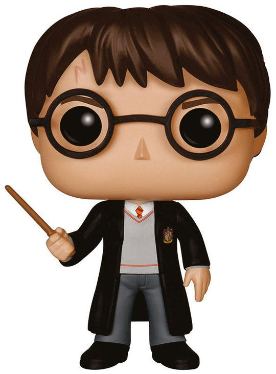Figurine Funko POP! Harry Potter en vinyle de 10 cm, montrant Harry avec sa baguette, dans sa boîte-fenêtre.