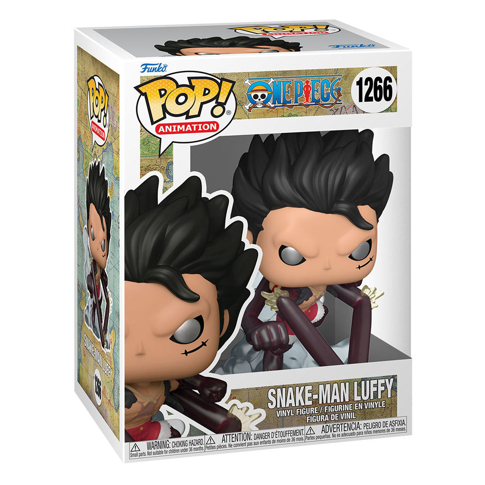 Détail de la figurine Funko POP! Luffy Snake-Man, montrant les effets de puissance et le visage déterminé.