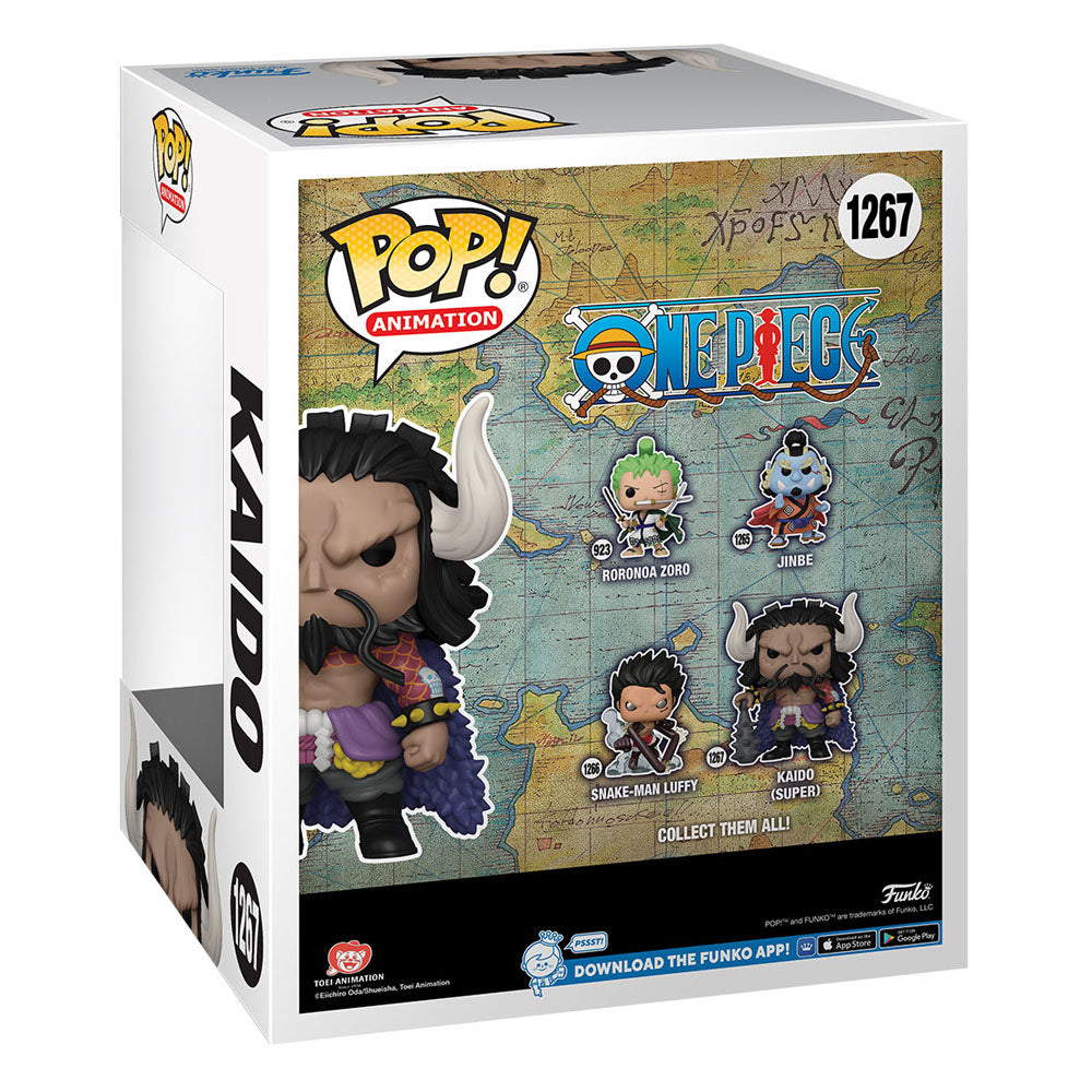 Boîte-fenêtre de la figurine Funko POP! One Piece Kaido Super Sized 17cm, avec le logo Funko et One Piece