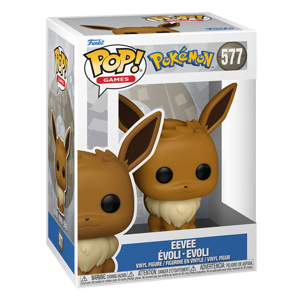 Figurine Funko POP! Évoli Pokémon hors de sa boîte, montrant les détails du personnage et sa base.