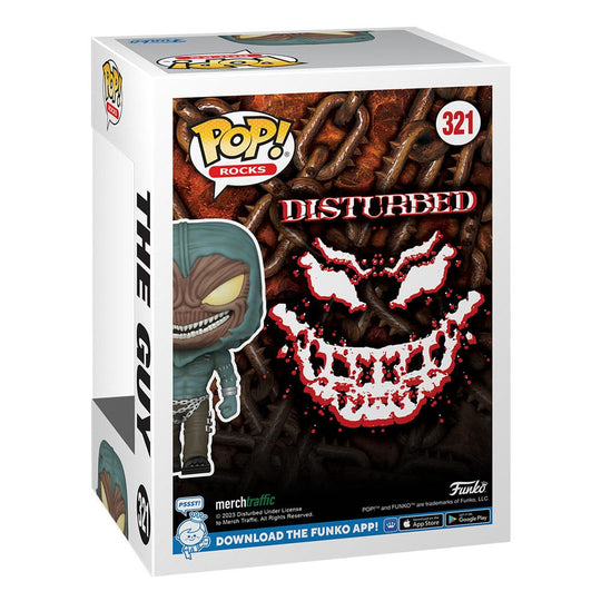 Vue latérale de la figurine The Guy Funko POP! Rocks Disturbed avec son emballage