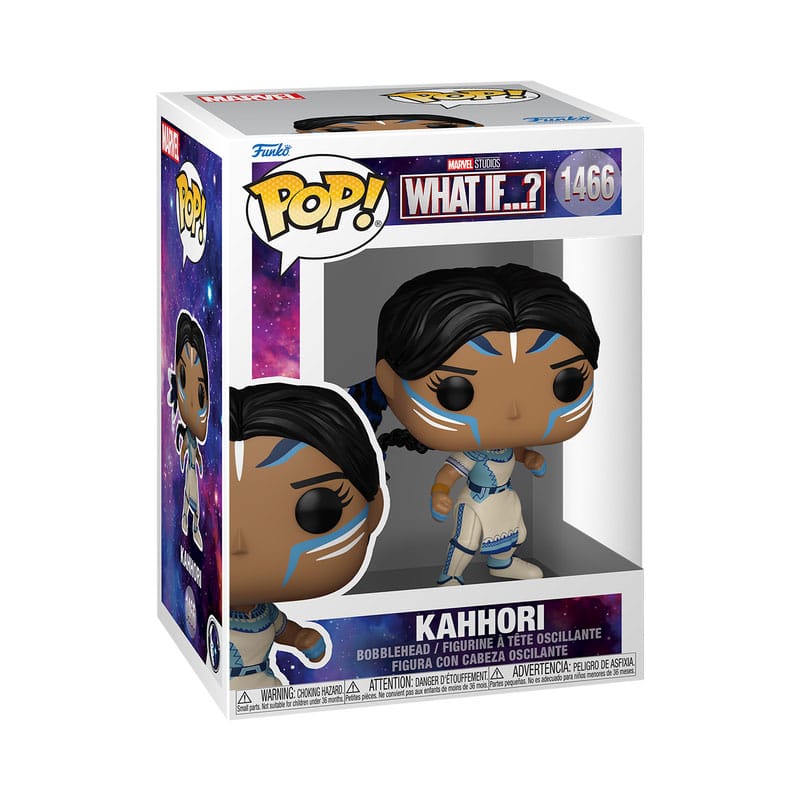 Détail de la figurine Funko POP Kahhori What If...? hors de sa boîte