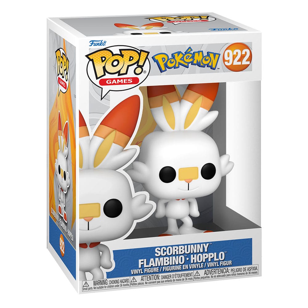 Détail de la figurine Funko POP Scorbunny dans sa boîte-fenêtre