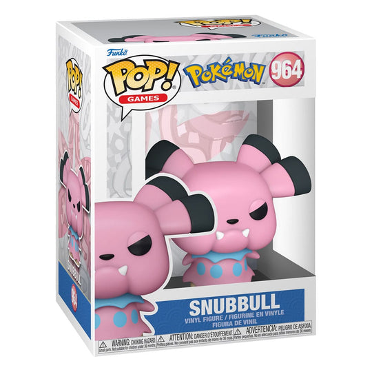 Figurine Funko POP! Snubbull Pokémon dans son emballage boîte-fenêtre.
