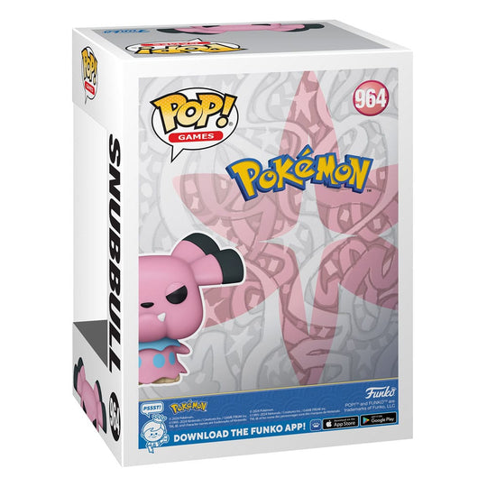 Détail de la figurine Funko POP! Snubbull Pokémon, montrant la qualité du vinyle.