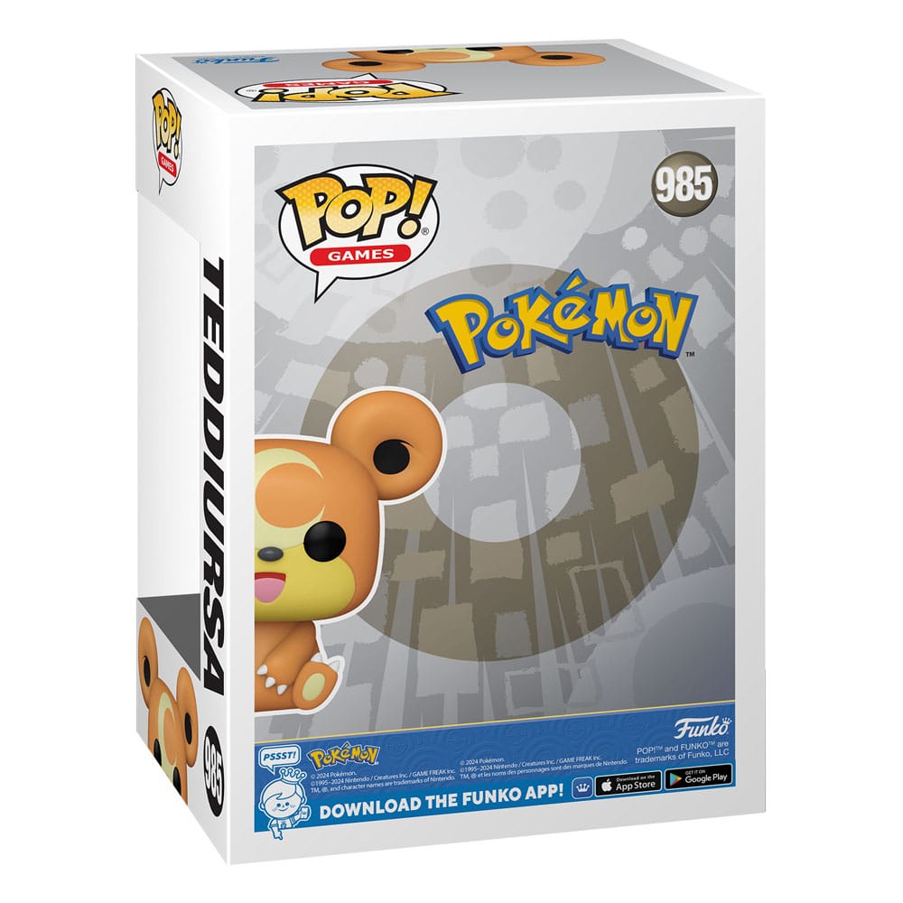 Boîte-fenêtre de la figurine Funko POP Teddiursa Pokémon, montrant le personnage.