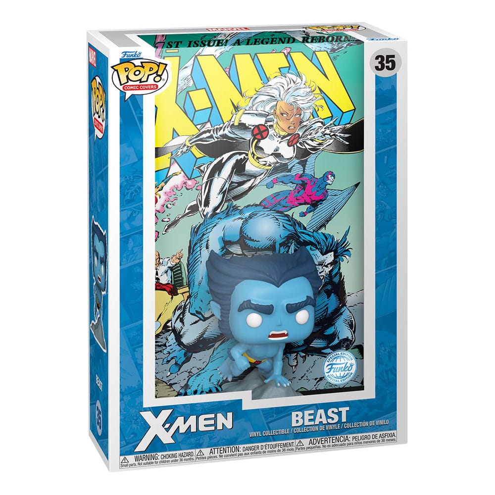 Figurine Funko POP! Le Fauve X-Men avec son emballage boîte-fenêtre et la couverture du comic #1.
