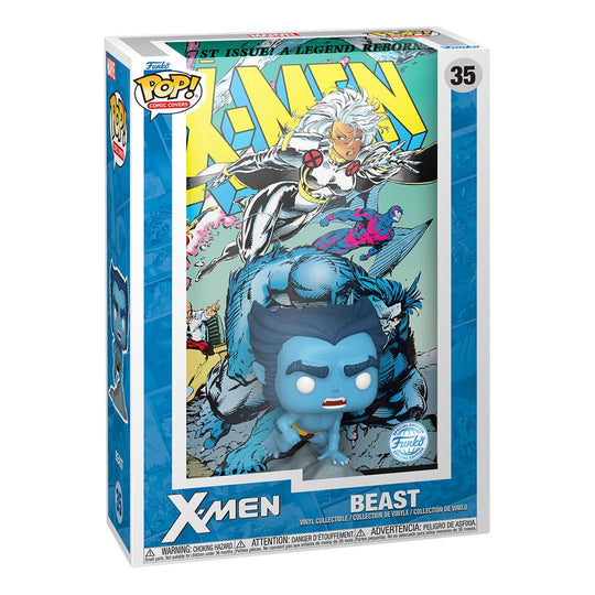 Figurine Funko POP! Le Fauve X-Men avec son emballage boîte-fenêtre et la couverture du comic #1.