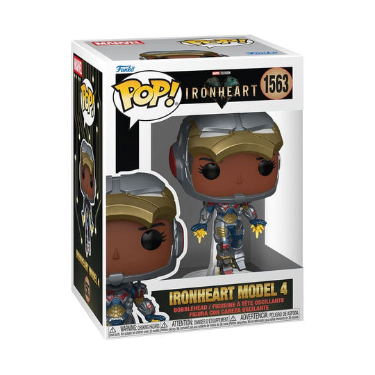 Boîte-fenêtre de la figurine Funko POP! Ironheart Armor Model 4, montrant le personnage.