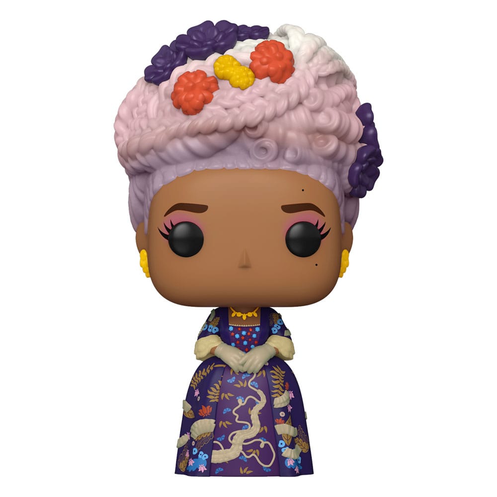 Figurine Funko POP! TV Queen Charlotte de Bridgerton en vinyle, vue de face, dans sa boîte-fenêtre.