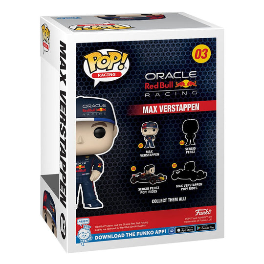Figurine Funko POP! Max Verstappen F1, vue latérale, mettant en valeur les détails du design.
