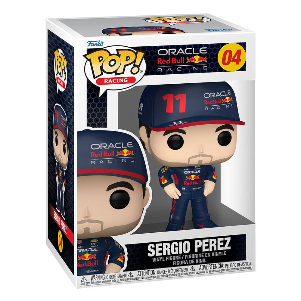 Figurine Funko POP! F1 Sergio Perez en boîte-fenêtre, vue latérale