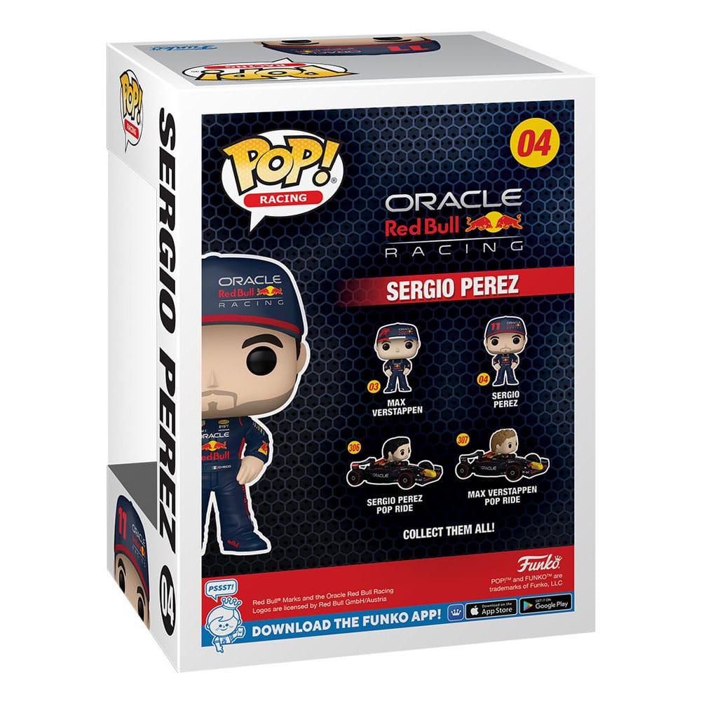 Détail de la figurine Funko POP! Sergio Perez F1, casque et combinaison