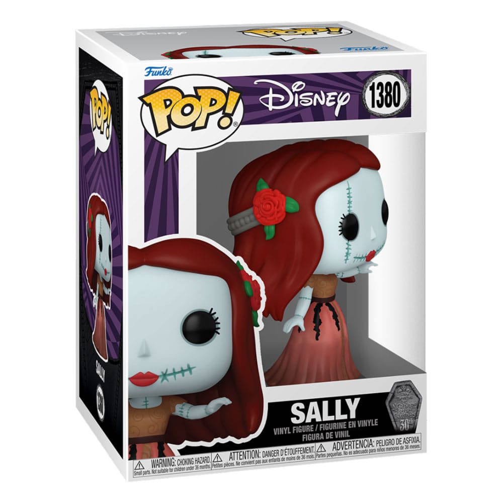 Gros plan sur la figurine Funko POP! Formal Sally de Disney, détails du costume