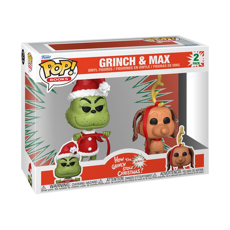Détail des figurines Funko POP! Le Grinch et Max (Anniversaire) sur socle