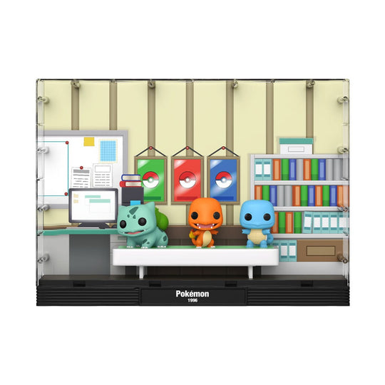 Figurine Funko POP Pokémon Starters Deluxe avec Bulbasaur, Charmander et Squirtle sur socle dynamique