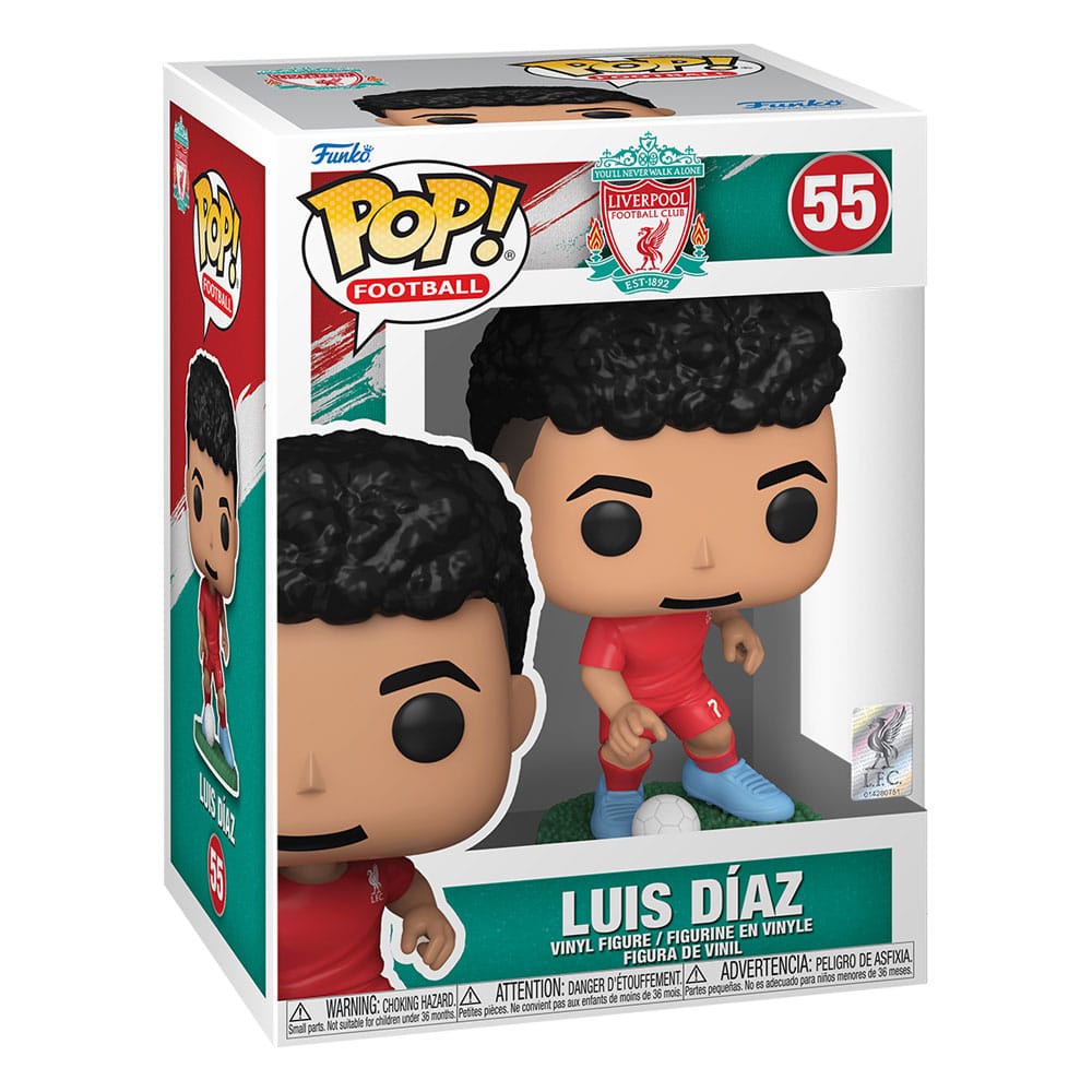 Boîte-fenêtre de la figurine Funko POP! Luis Díaz Liverpool FC, avec figurine visible