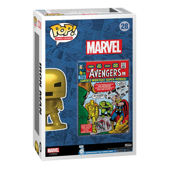 Détail de la figurine Funko POP! Avengers #1 avec fond de couverture de comic