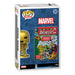 Détail de la figurine Funko POP! Avengers #1 avec fond de couverture de comic
