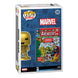 Détail de la figurine Funko POP! Avengers #1 avec fond de couverture de comic
