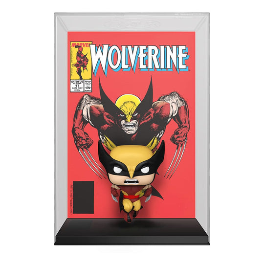 Figurine Funko POP! Comic Covers Wolverine #17 (1989) X-Men vue de face, avec la couverture du comic en arrière-plan.