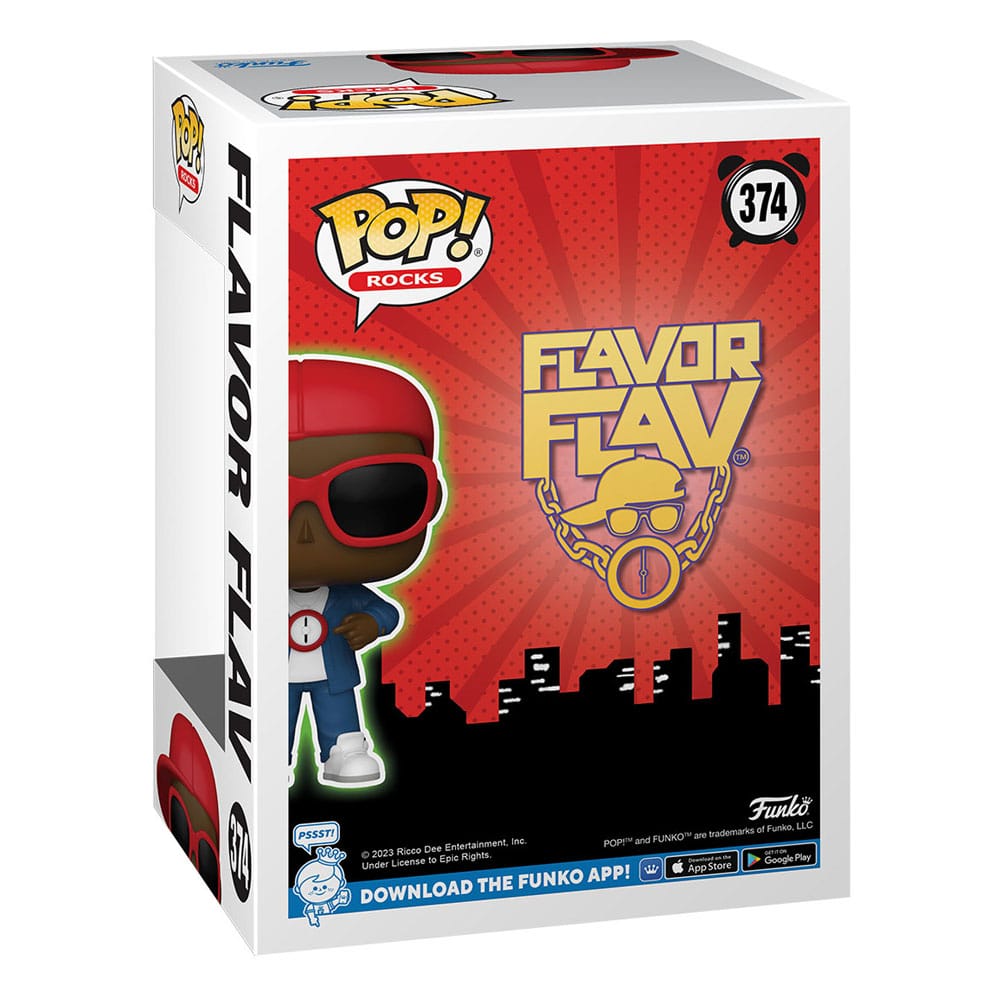 Détail de la figurine Funko POP! Flavor Flav, mettant en avant les accessoires et la pose dynamique.