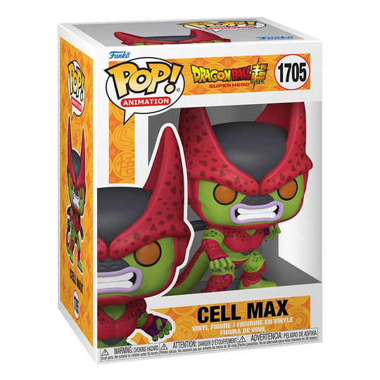 Vue de côté de la figurine Funko POP! Cell Max dans sa boîte-fenêtre
