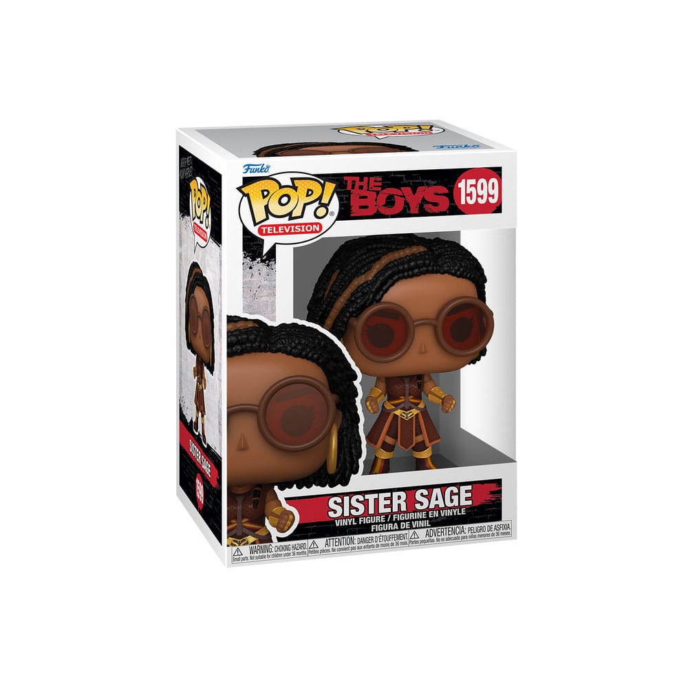Boîte-fenêtre de la figurine Funko POP! Sister Sage de The Boys, montrant le personnage et le logo.