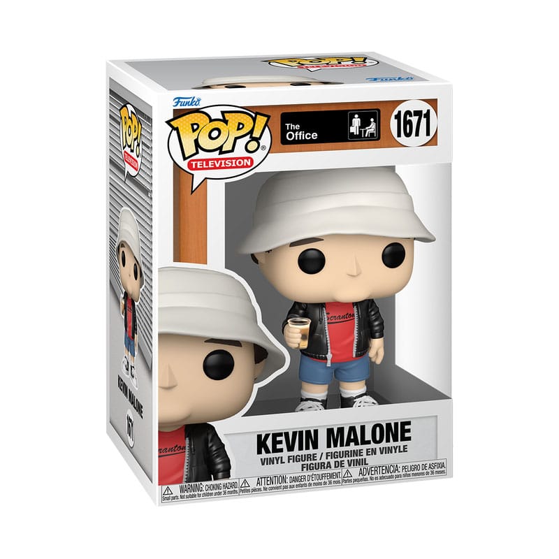 Boîte-fenêtre de la figurine Funko POP! The Office Kevin Malone, montrant le personnage et le logo de la série.