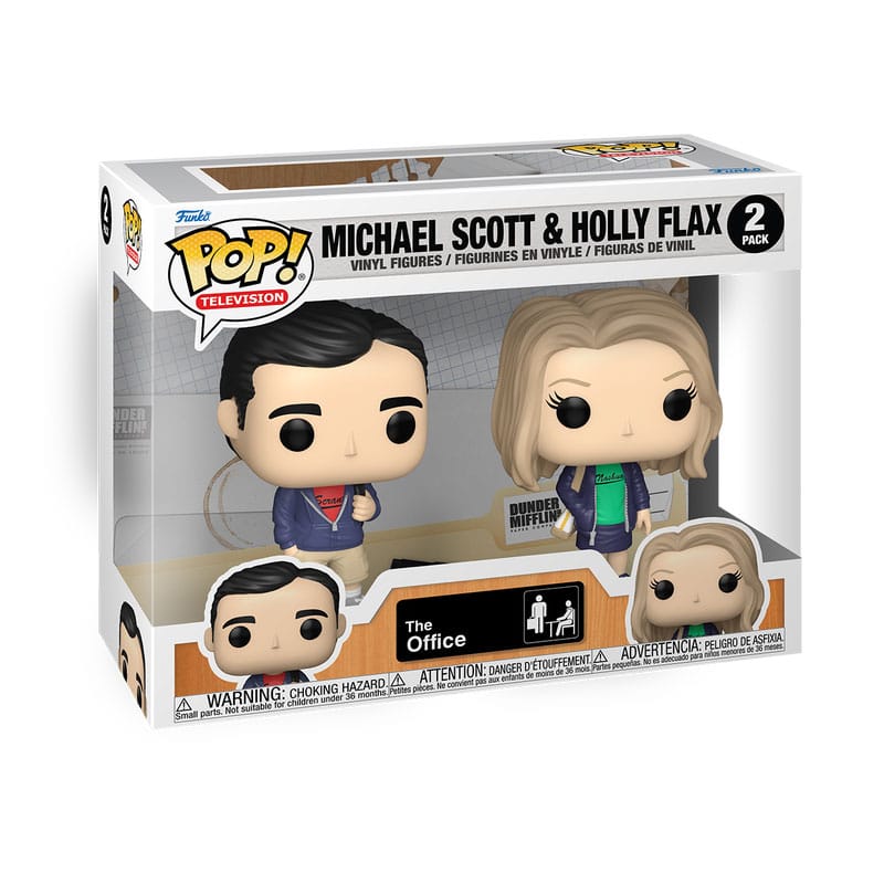 Gros plan des figurines Funko POP! Michael Scott et Holly Flax de The Office