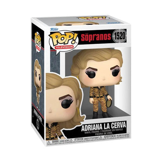 Détail de la figurine Funko Pop Adriana Le Cerva des Soprano, montrant les finitions du personnage.