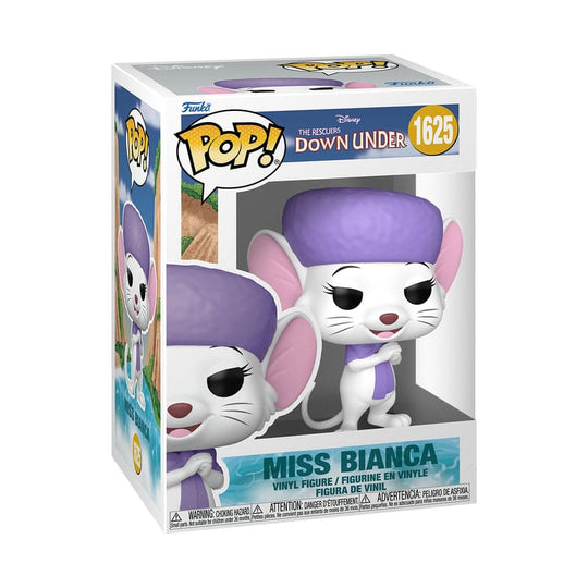 Boîte-fenêtre de la figurine Funko POP! Miss Bianca, montrant la figurine et le logo Disney