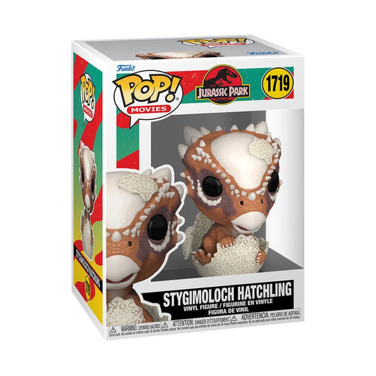 Détail de la figurine Funko POP! Stygimoloch Hatchling hors de sa boîte, montrant les textures et couleurs.