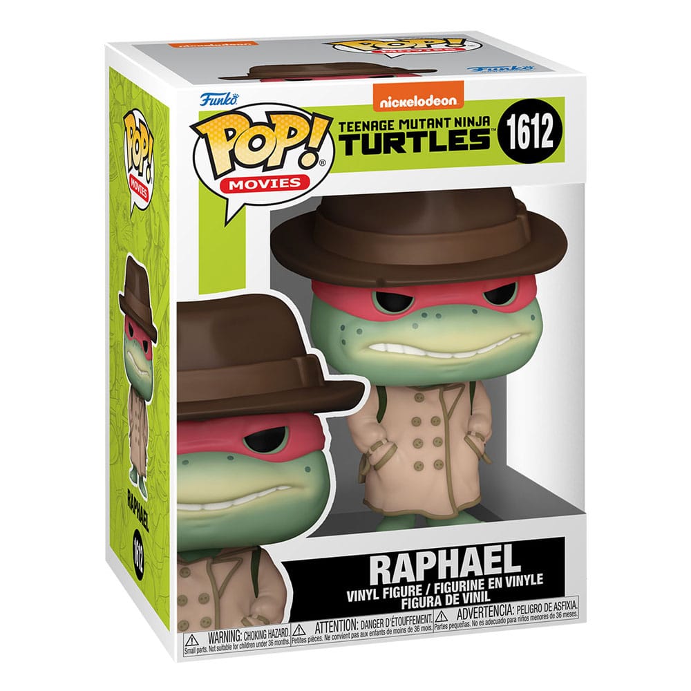 Détail de la figurine Funko Pop Raphael TMNT, montrant le chapeau et le manteau.
