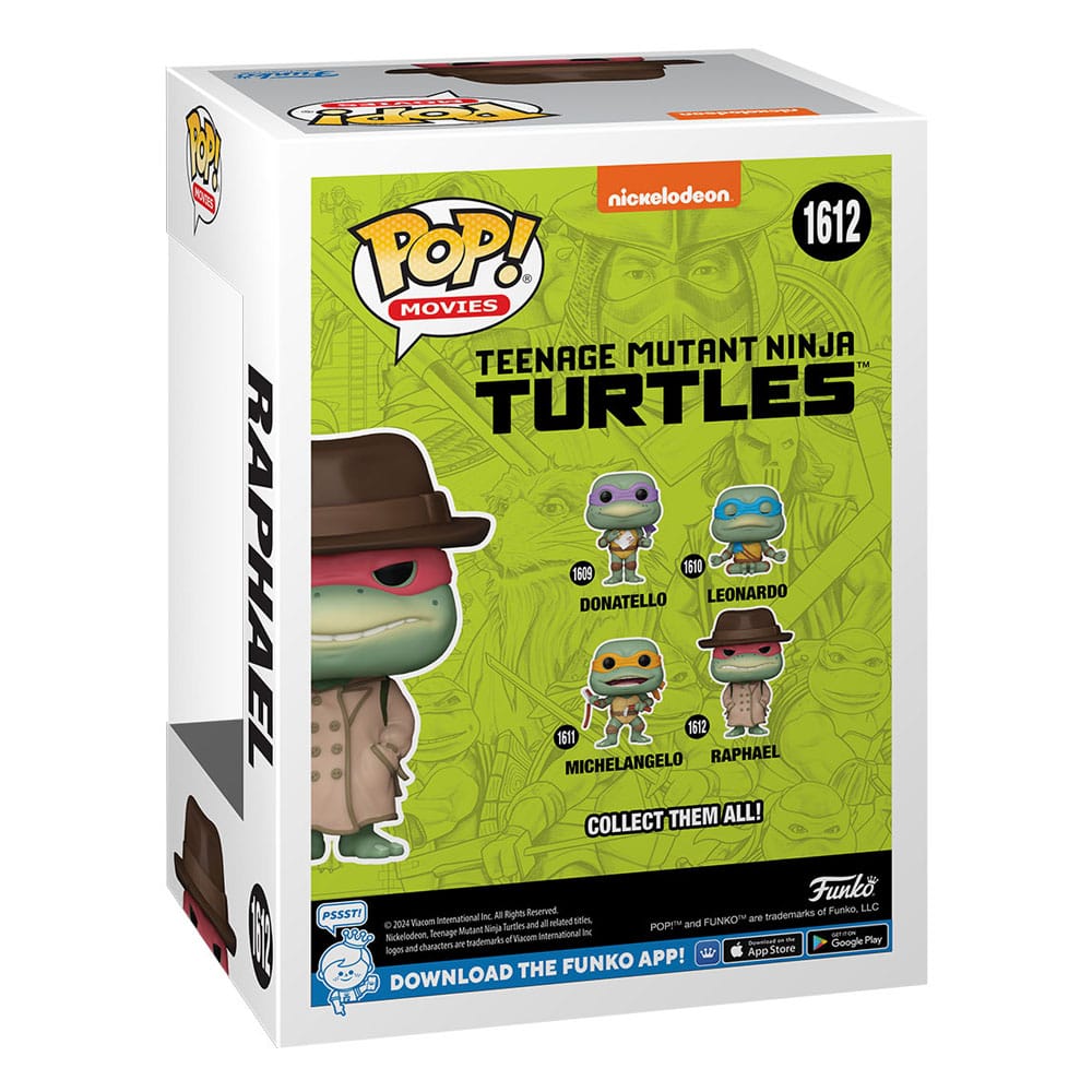 Figurine Funko Pop Raphael des Tortues Ninja dans sa boîte-fenêtre, prête à être exposée.