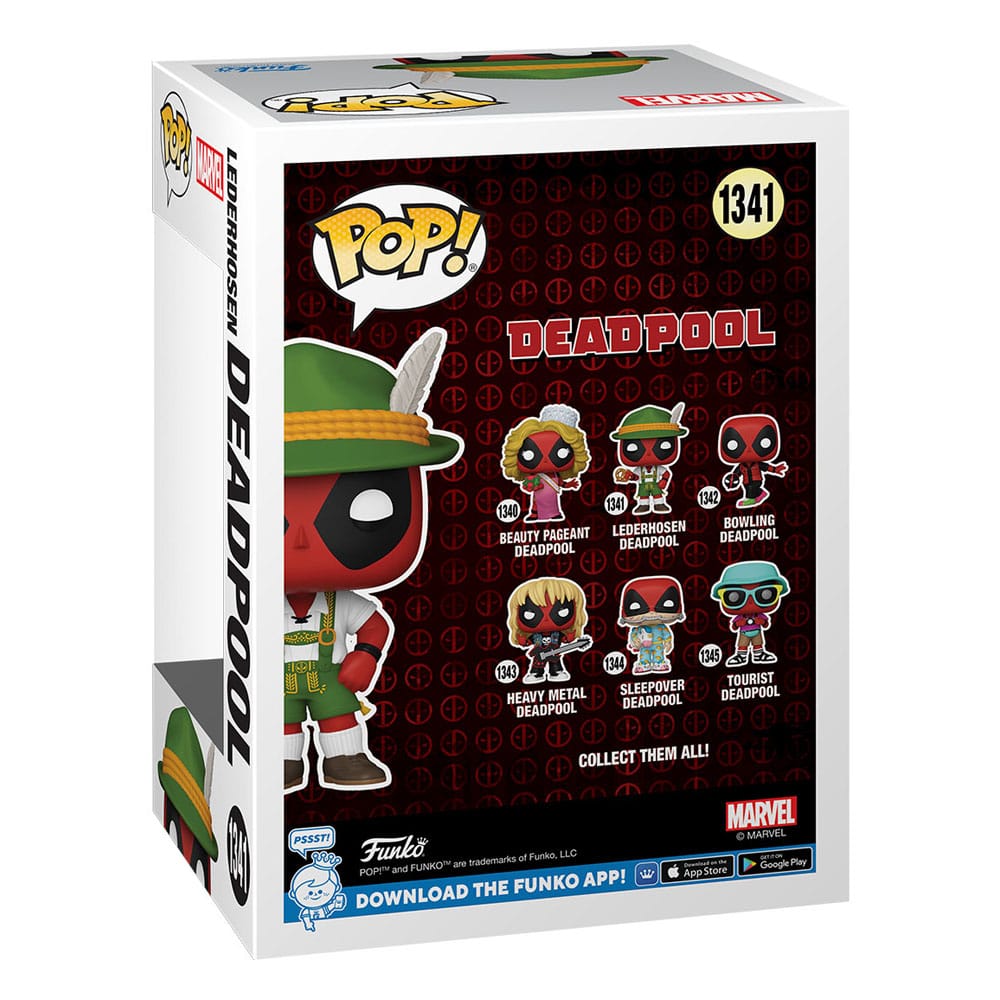 Funko POP Deadpool Lederhosen dans son emballage boîte-fenêtre