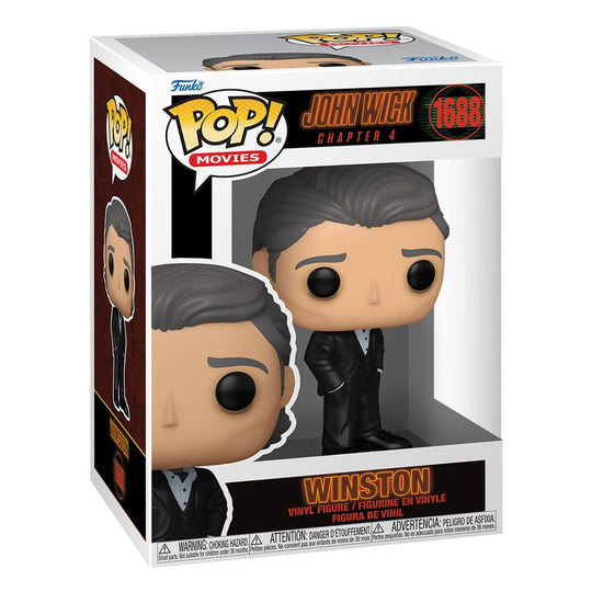 Vue de face de la Funko POP! Winston John Wick 4 dans sa boîte