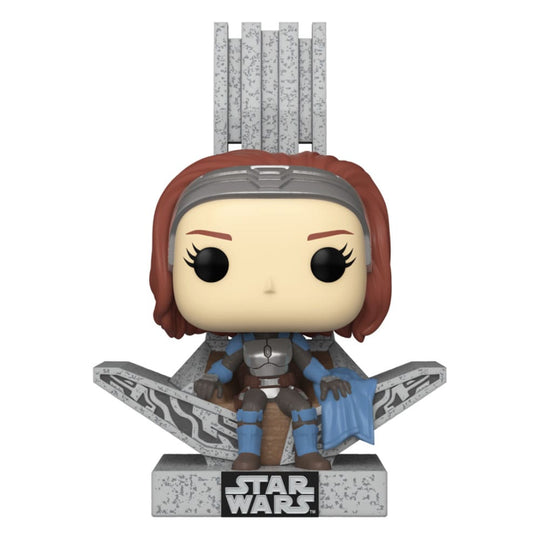 Figurine Funko POP! Deluxe Bo-Katan Kryze sur son trône, vue de face dans son emballage