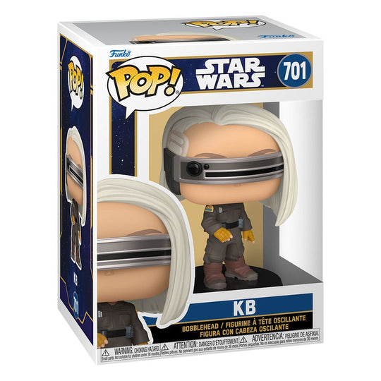 Figurine Funko POP! Star Wars Skeleton Crew KB hors de sa boîte, montrant les détails du personnage et sa pose.