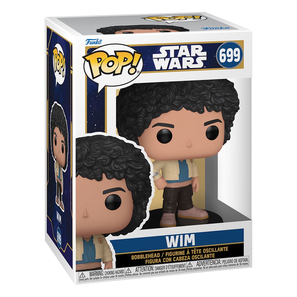 Boîte-fenêtre de la Funko POP! Wim Star Wars Skeleton Crew, vue de face