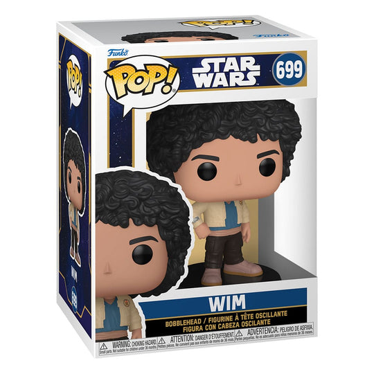 Boîte-fenêtre de la Funko POP! Wim Star Wars Skeleton Crew, vue de face