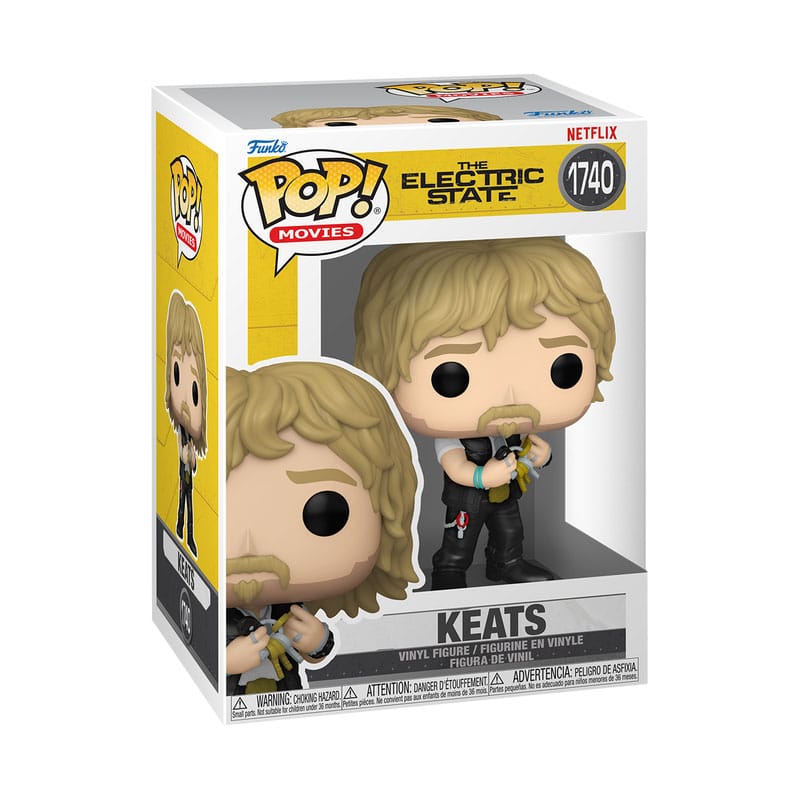 Boîte-fenêtre de la figurine Funko POP! Keats The Electric State, montrant le personnage et le logo