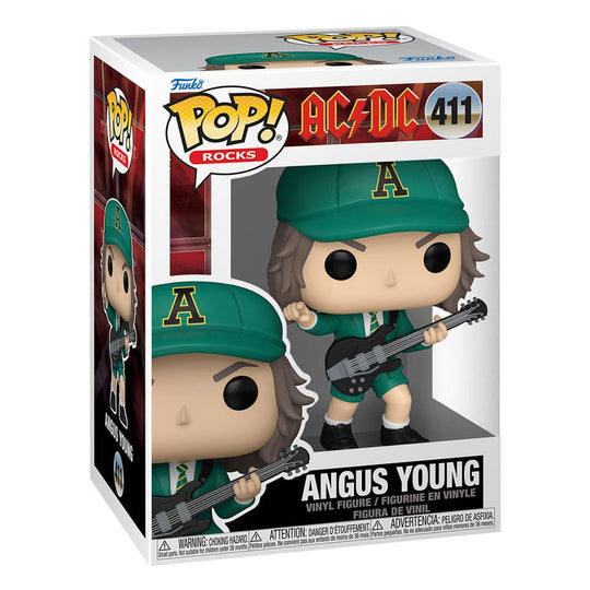 Vue latérale de la figurine Funko POP! Angus Young d'AC/DC, couleur verte