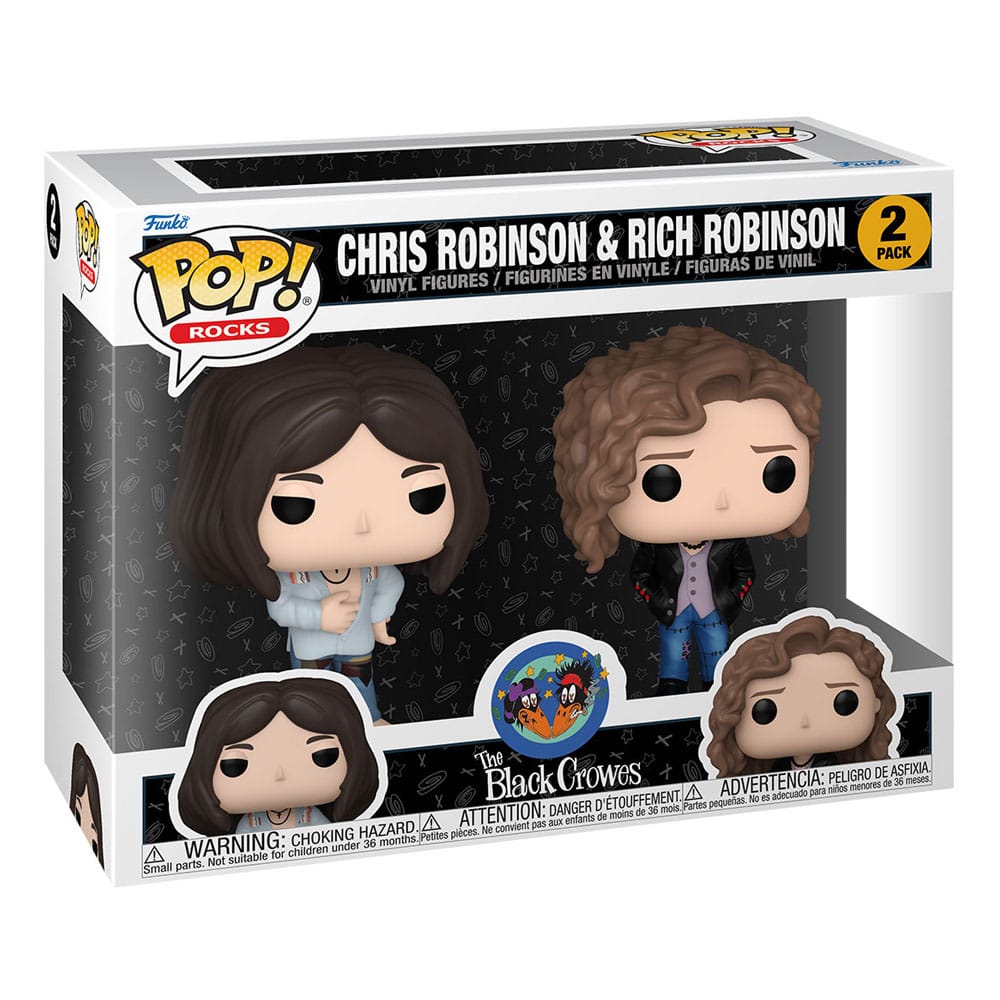 Détail des deux figurines Funko POP! Black Crowes hors de leur emballage