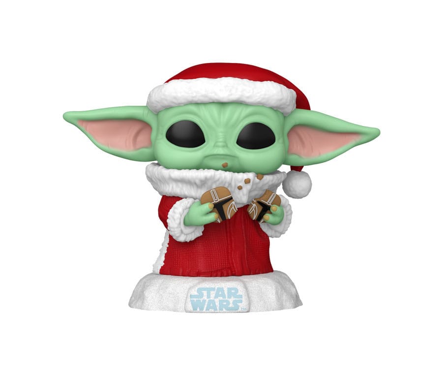 Figurine Funko POP! Holiday Grogu Star Wars Mandalorian 9 cm vue de face avec bonnet de Noël