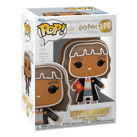 Gros plan sur la figurine Funko POP Hermione Granger, montrant les détails du visage et des cheveux.